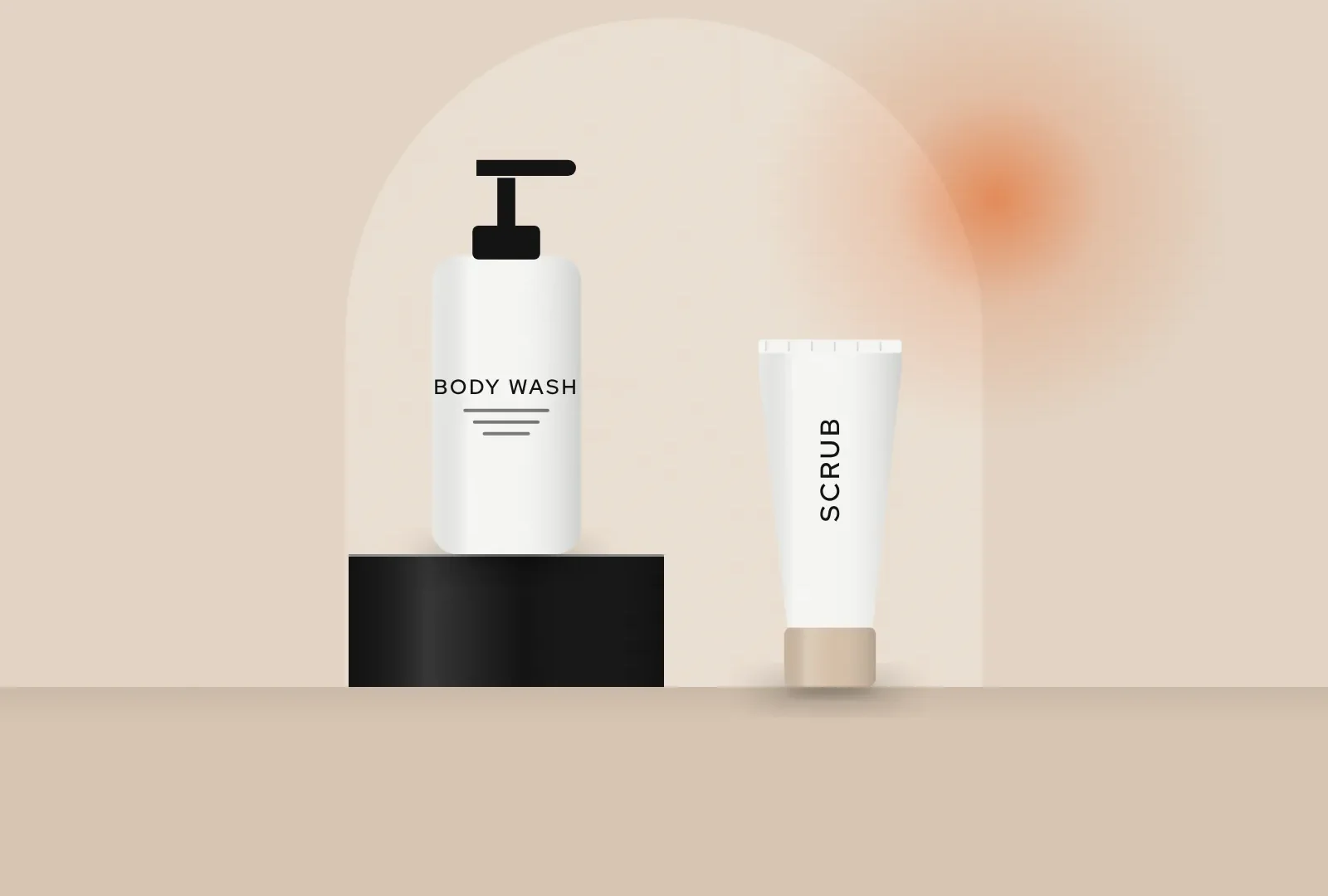 Body wash and scrub on plinths (sample case study cover)