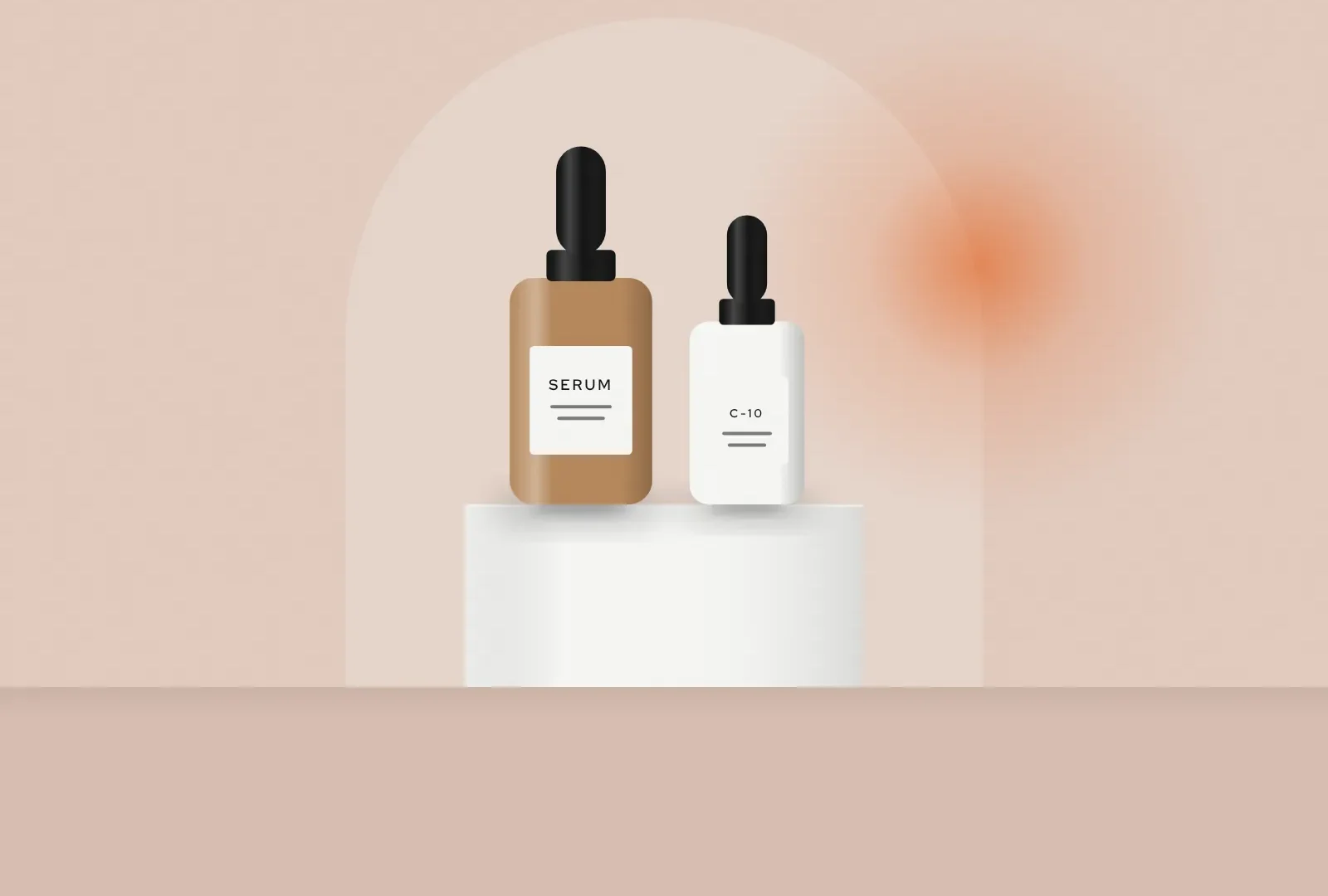 Serum bottles on a white plinth (sample case study cover)