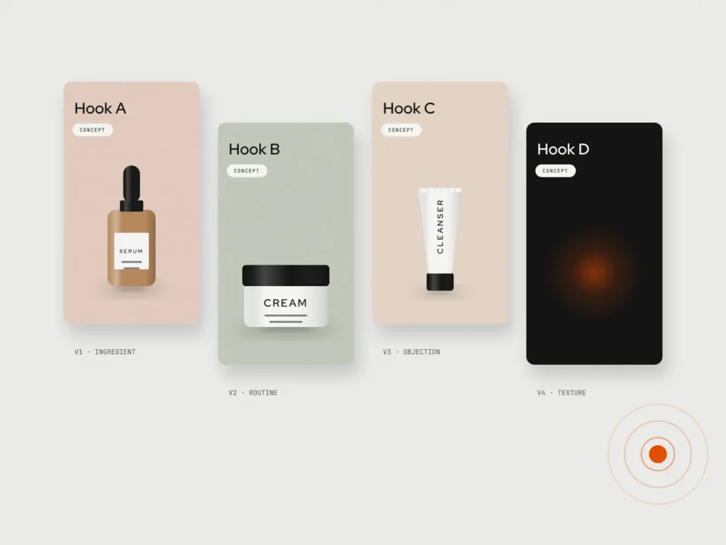 Four concept ad variations side by side